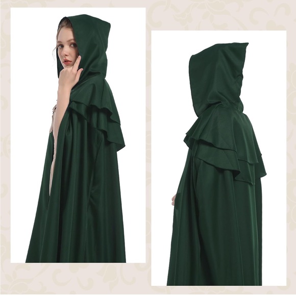 Unisex Dark Green Hooded Cloak - Picture 3 of 11